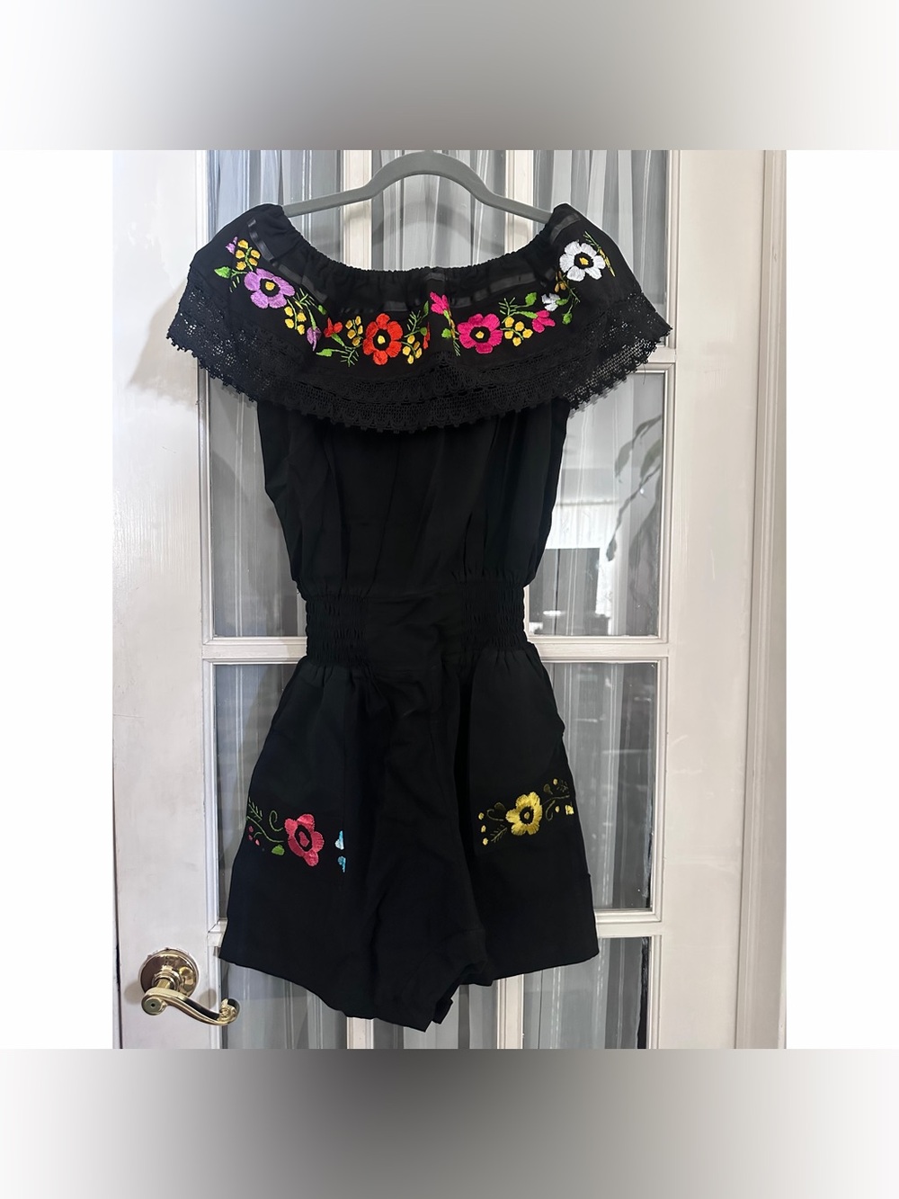 MEXICANA Black Floral Embroidered Romper